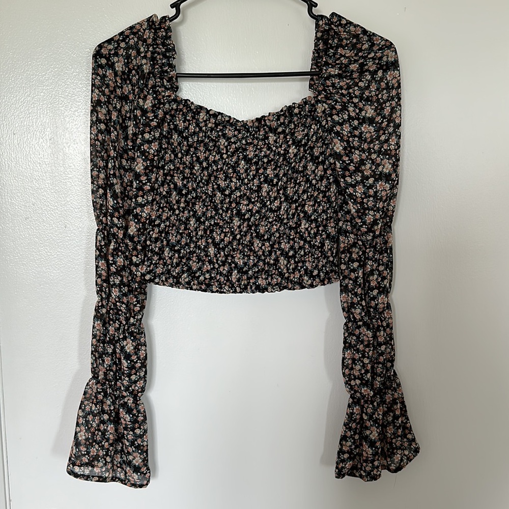 Wild Fable Women’s Ruched Long Sleeve Floral Top (Size: XS)